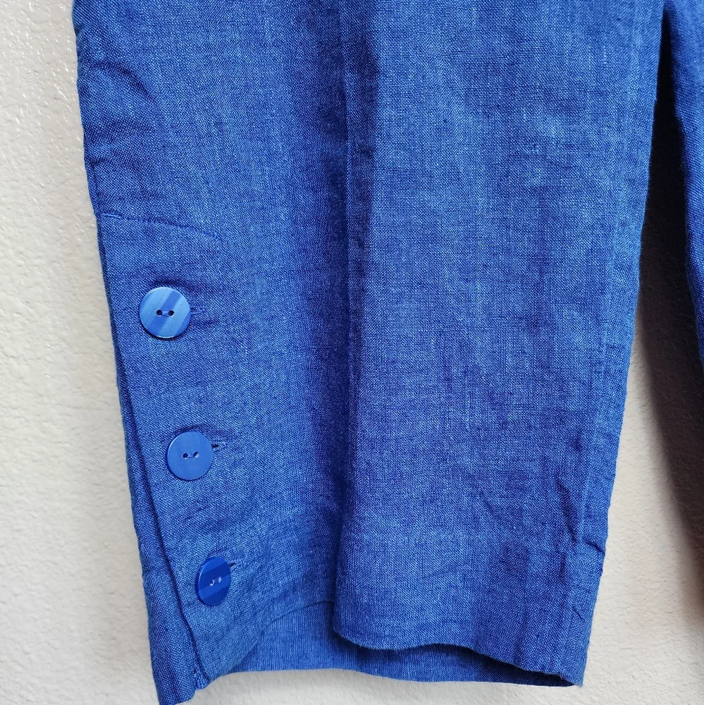 Chico's Linen Button Hem Crop Pants Women's 2 Blue Pull On Relaxed Fit W…
